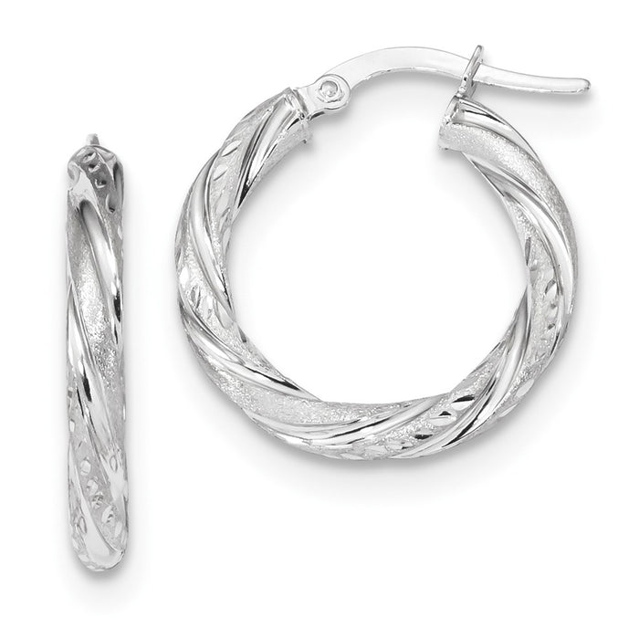 Million Charms 14k White Gold 3mm Polished & Satin Diamond-Cut Hoop Earrings, 22.9mm x 20.96mm