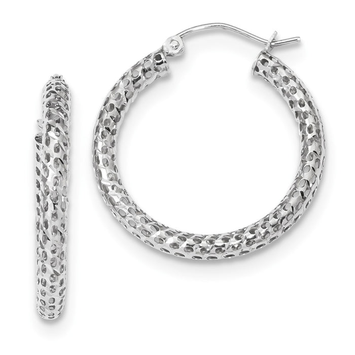 Million Charms 14k White Gold Mesh Hoop Earrings, 27.19mm x 25.6mm