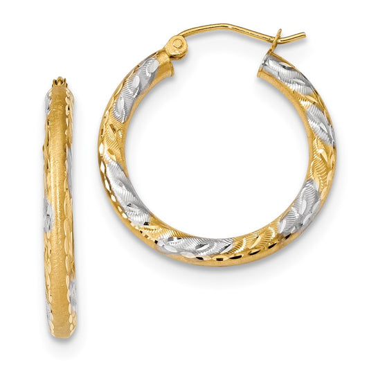 Million Charms 14k & Rhodium Diamond-Cut & Satin Hoop Earrings, 26.7mm x 25.02mm