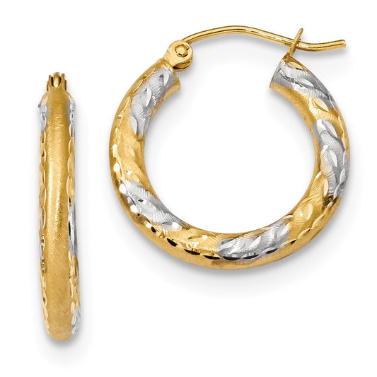 Million Charms 14k & Rhodium Diamond-Cut & Satin Hoop Earrings, 21.65mm x 19.92mm