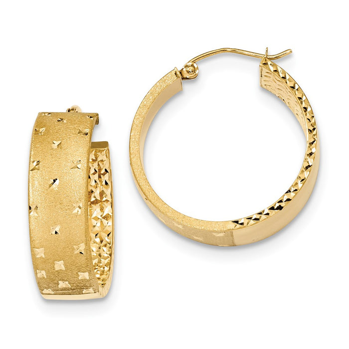 Million Charms 14k Yellow Gold Polished, Satin & Diamond-Cut Hoop Earrings, 26.12mm x 24.93mm