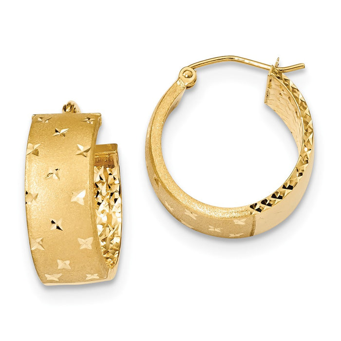 Million Charms 14k Yellow Gold Polished, Satin & Diamond-Cut Hoop Earrings, 21.18mm x 19.82mm