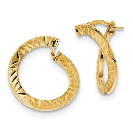 Million Charms 14k Yellow Gold Satin Diamond-cut Twist Hoop Earrings, 20.68mm x 21.42mm