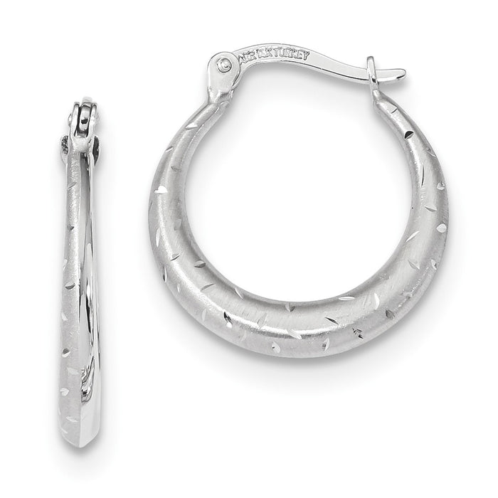 Million Charms 14k White Gold Brushed Polished Diamond-Cut Hoop Earrings, 21.09mm x 19.13mm