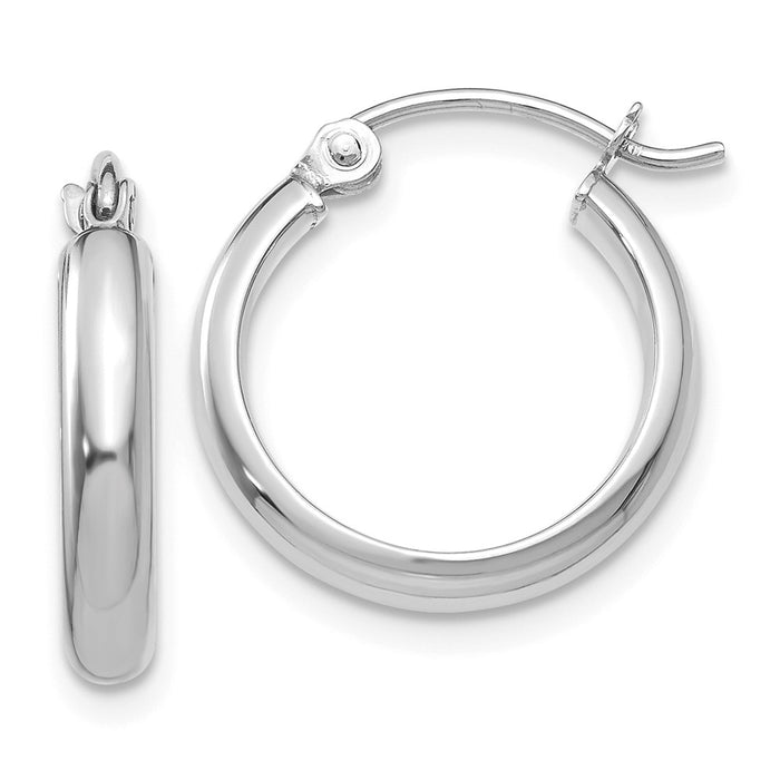 Million Charms 14k White Gold Round Tube Hoop Earrings, 12mm x 2.75mm