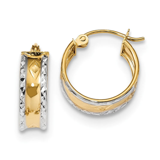 Million Charms 14k & White Rhodium Polished & Diamond-Cut Hoops, 14.88mm x 15.29mm