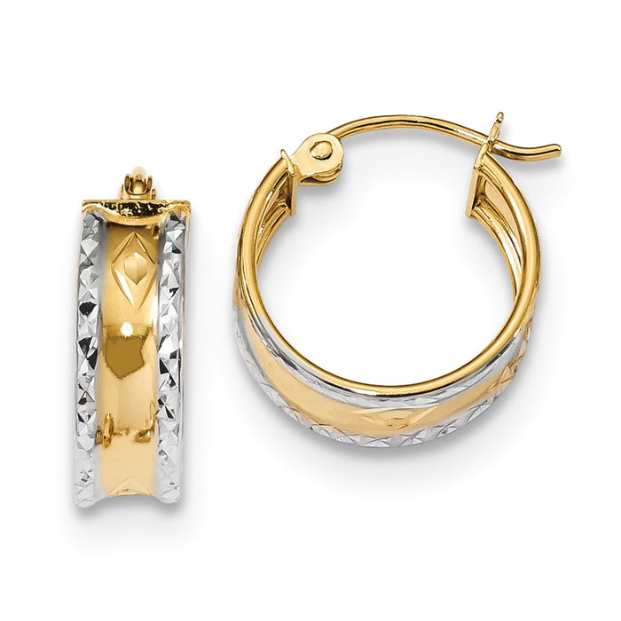 Million Charms 14k & White Rhodium Polished & Diamond-Cut Hoops, 14.88mm x 15.29mm