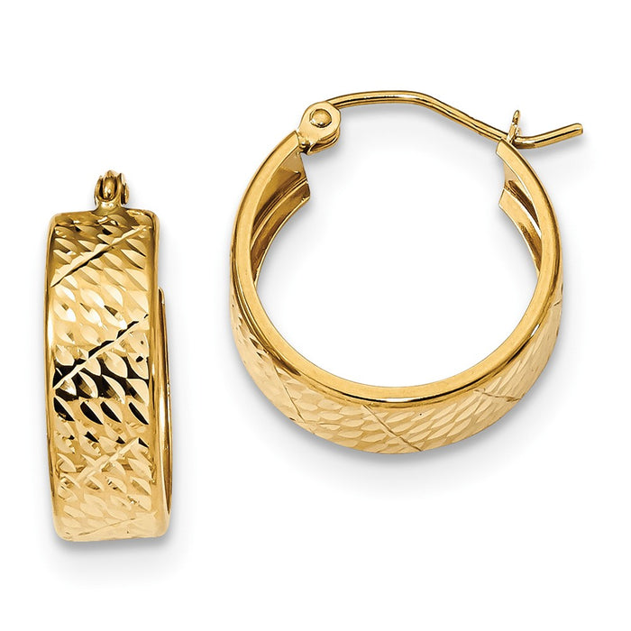 Million Charms 14k Yellow Gold Diamond-Cut Hoop Earrings, 18.19mm x 17.15mm