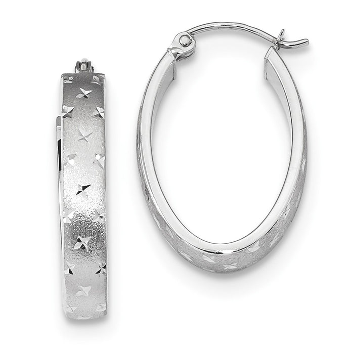 Million Charms 14k White Gold Polished, Satin & Diamond-Cut Hoop Earrings, 22.55mm x 15.04mm