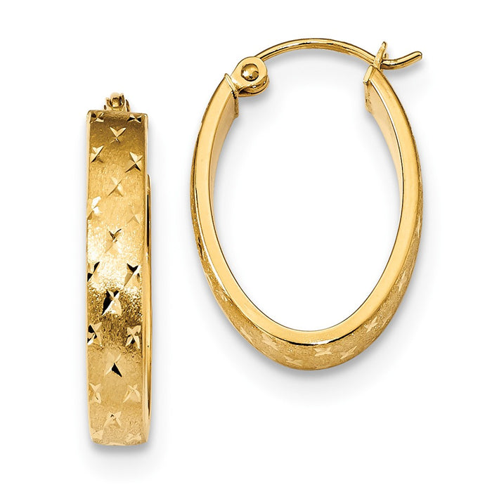 Million Charms 14k Yellow Gold Polished, Satin & Diamond-Cut Hoop Earrings, 22.55mm x 15.04mm