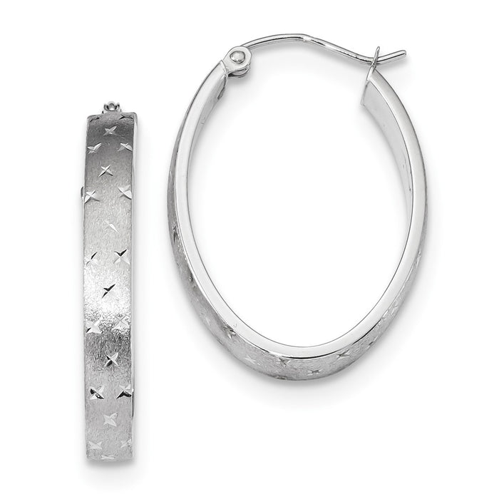 Million Charms 14k White Gold Polished, Satin & Diamond-Cut Hoop Earrings, 28.91mm x 20.84mm