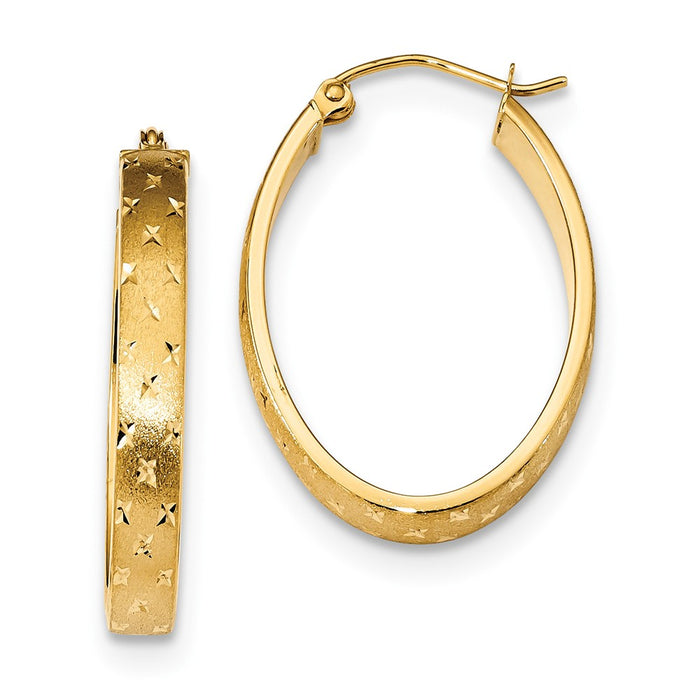 Million Charms 14k Yellow Gold Polished, Satin & Diamond-Cut Hoop Earrings, 28.91mm x 20.84mm