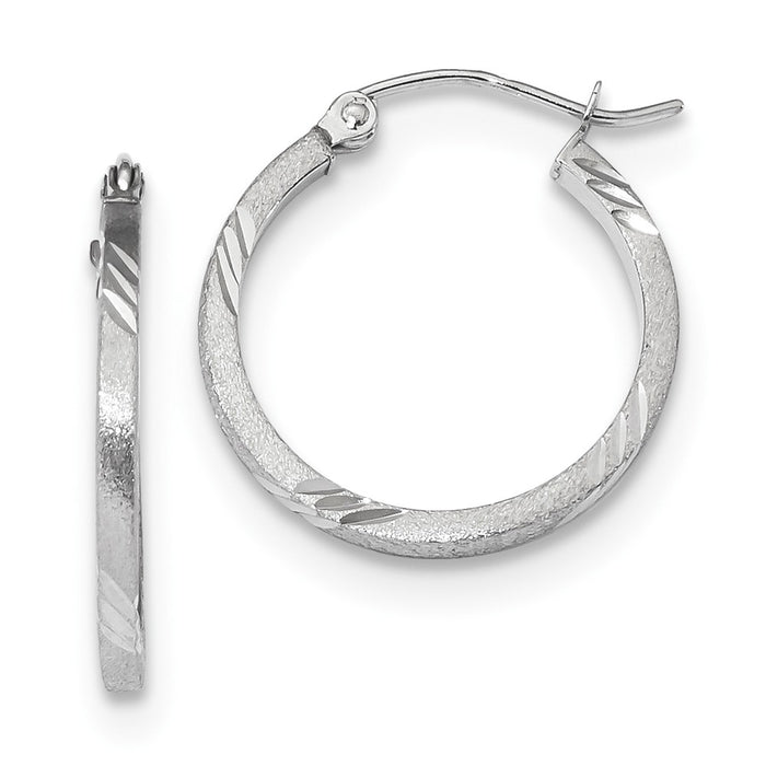 Million Charms 14k White Gold Satin & Diamond-Cut Square Tube Hoop Earrings, 21.74mm x 20.02mm