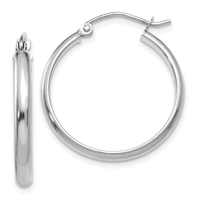 Million Charms 14k White Gold Round Tube Hoop Earrings, 20mm x 2.75mm