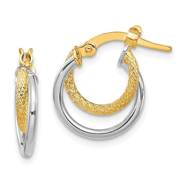 Million Charms 14K Two-Tone Polished & Diamond-Cut Hinged Hoop Earrings, 15.7mm x 13.2mm