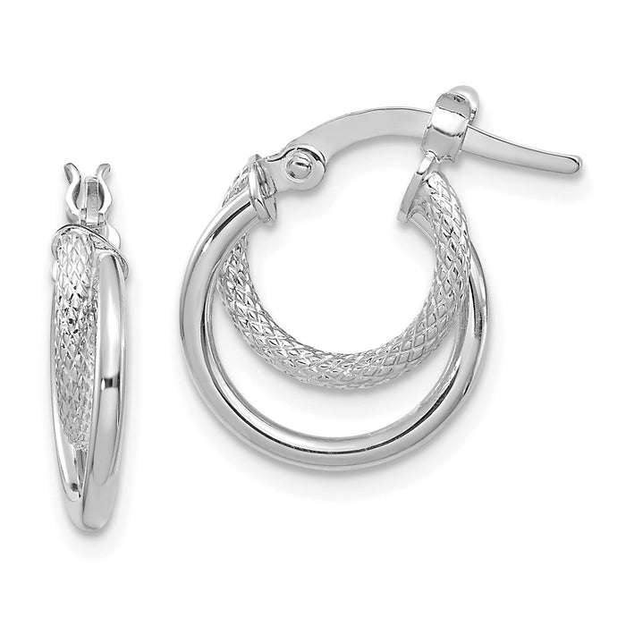 Million Charms 14K White Gold Polished & Diamond-Cut Hinged Hoop Earrings, 15.7mm x 13.2mm