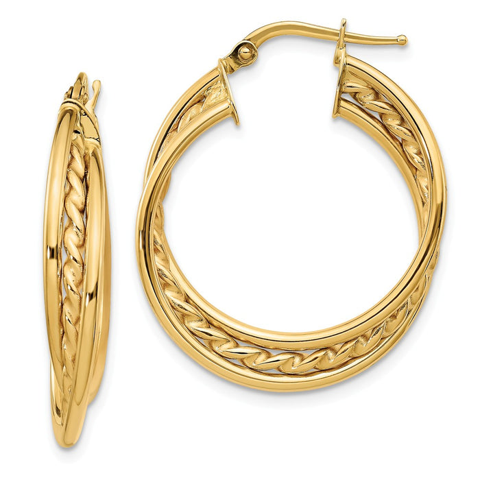 Million Charms 14k Yellow Gold Polished Rope Twisted Hoop Earrings, 29.15mm x 25mm