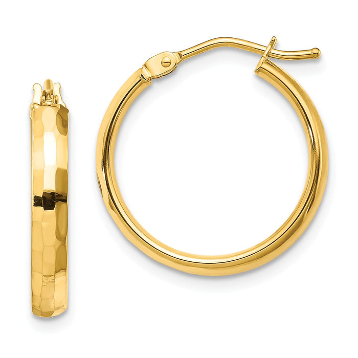 Million Charms 14k Yellow Gold Gold Polished and Textured Hoop Earrings, 20.1mm x 19mm