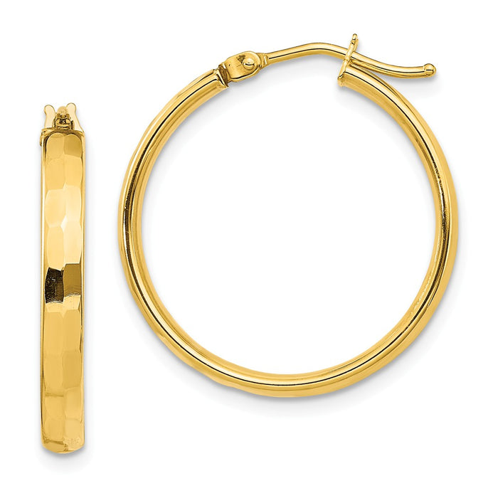 Million Charms 14k Yellow Gold Gold Polished and Textured Hoop Earrings, 24.9mm x 23.9mm