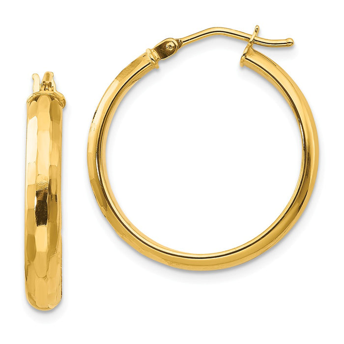 Million Charms 14k Yellow Gold Gold Polished and Textured Hoop Earrings, 24.7mm x 23.1mm