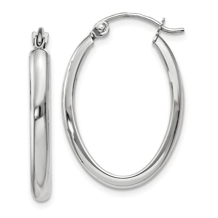 Million Charms 14k White Gold Polished 2.75mm Oval Tube Hoop Earrings, 13mm x 2.75mm