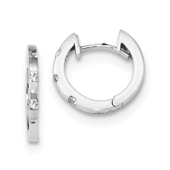 Million Charms 14k White Gold Cubic Zirconia ( CZ ) Polished Hinged Hoop Earrings, 12.3mm x 15.9mm