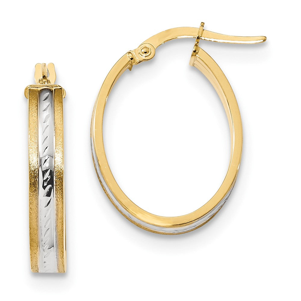 Million Charms 14k & White Rhodium Diamond-Cut Polished & Satin Hoop Earrings, 22.9mm x 17mm