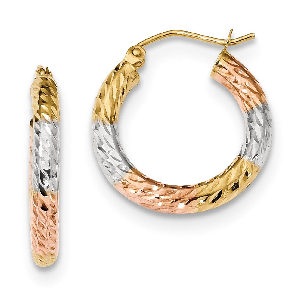 Million Charms 14k with White and Rose Rhodium Polished & Diamond-Cut Hoop Earrings, 20.8mm x 19.6mm