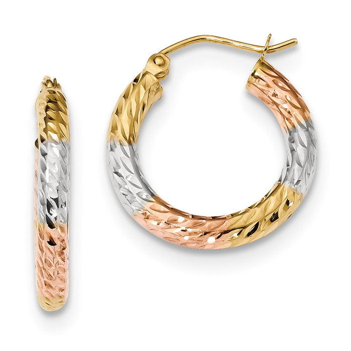 Million Charms 14k with White and Rose Rhodium Polished & Diamond-Cut Hoop Earrings, 20.8mm x 19.6mm