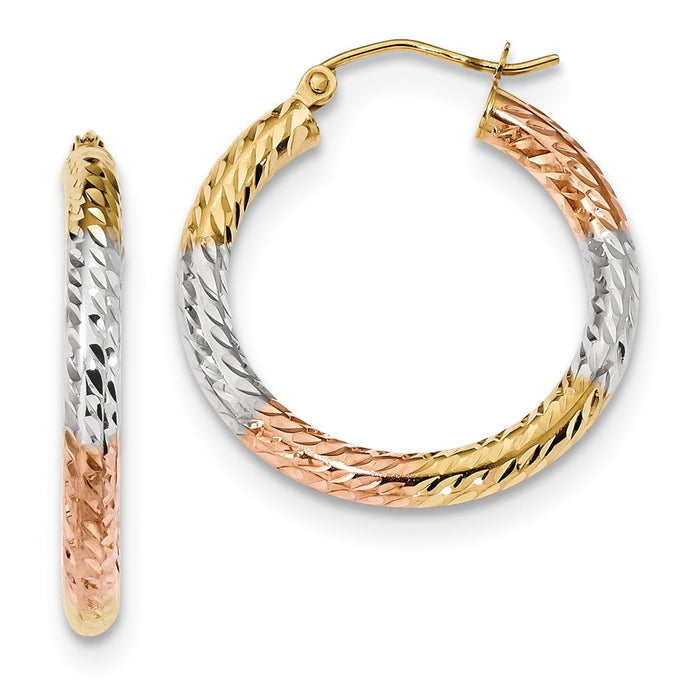 Million Charms 14k with White and Rose Rhodium Polished & Diamond-Cut Hoop Earrings, 27.2mm x 25.7mm