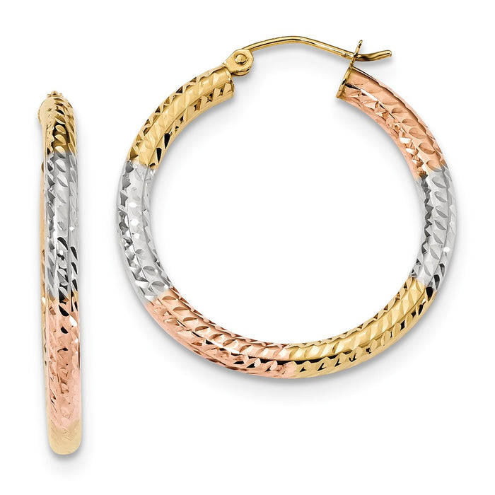 Million Charms 14k with White and Rose Rhodium Polished & Diamond-Cut Hoop Earrings, 31.6mm x 30.3mm