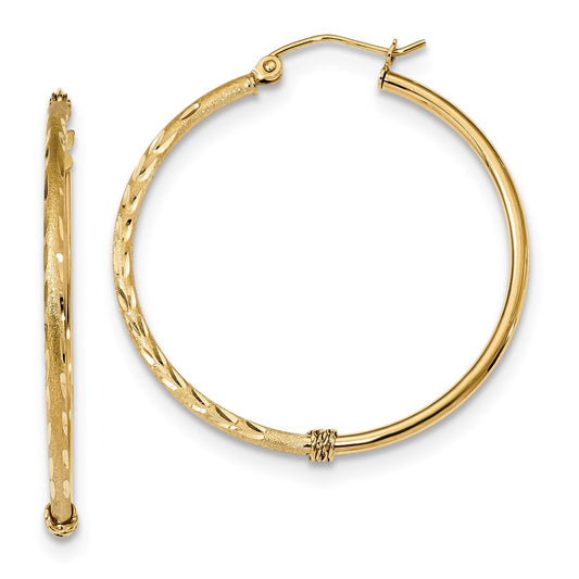 Million Charms 14k Yellow Gold Polished, Satin & Diamond-Cut Hoop Earrings, 37.4mm x 35.1mm