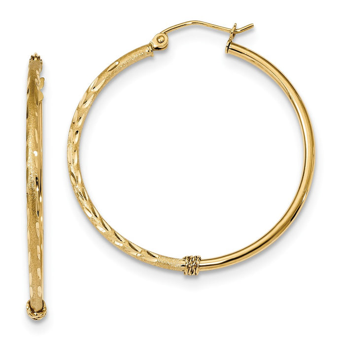 Million Charms 14k Yellow Gold Polished, Satin & Diamond-Cut Hoop Earrings, 37.4mm x 35.1mm