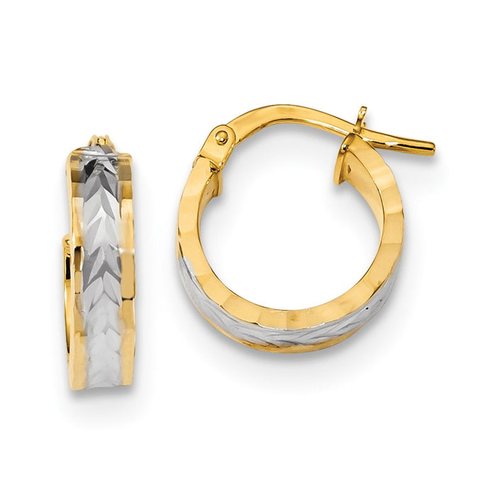Million Charms 14k Gold & White Rhodium Diamond-Cut and Polished Hoop Earrings, 14.6mm x 13.3mm