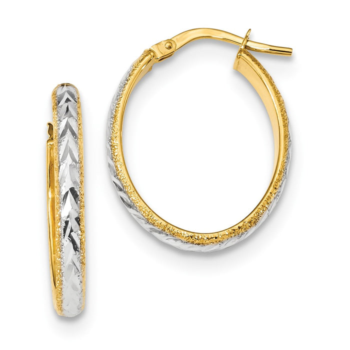 Million Charms 14k Gold & White Rhodium Diamond-Cut and Textured Hoop Earrings, 28.3mm x 18.7mm