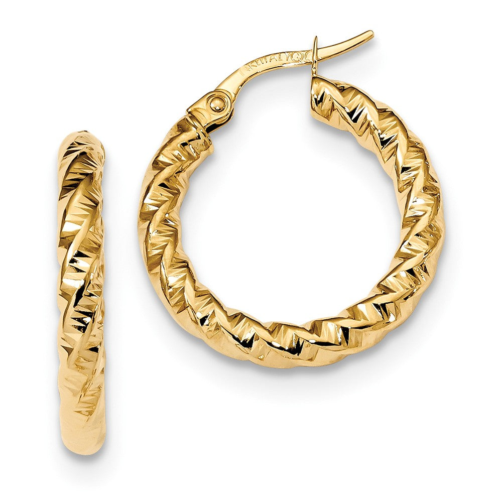 Million Charms 14k Yellow Gold Gold Polished 3mm Twisted Hoop Earrings, 21.4mm x 20.6mm