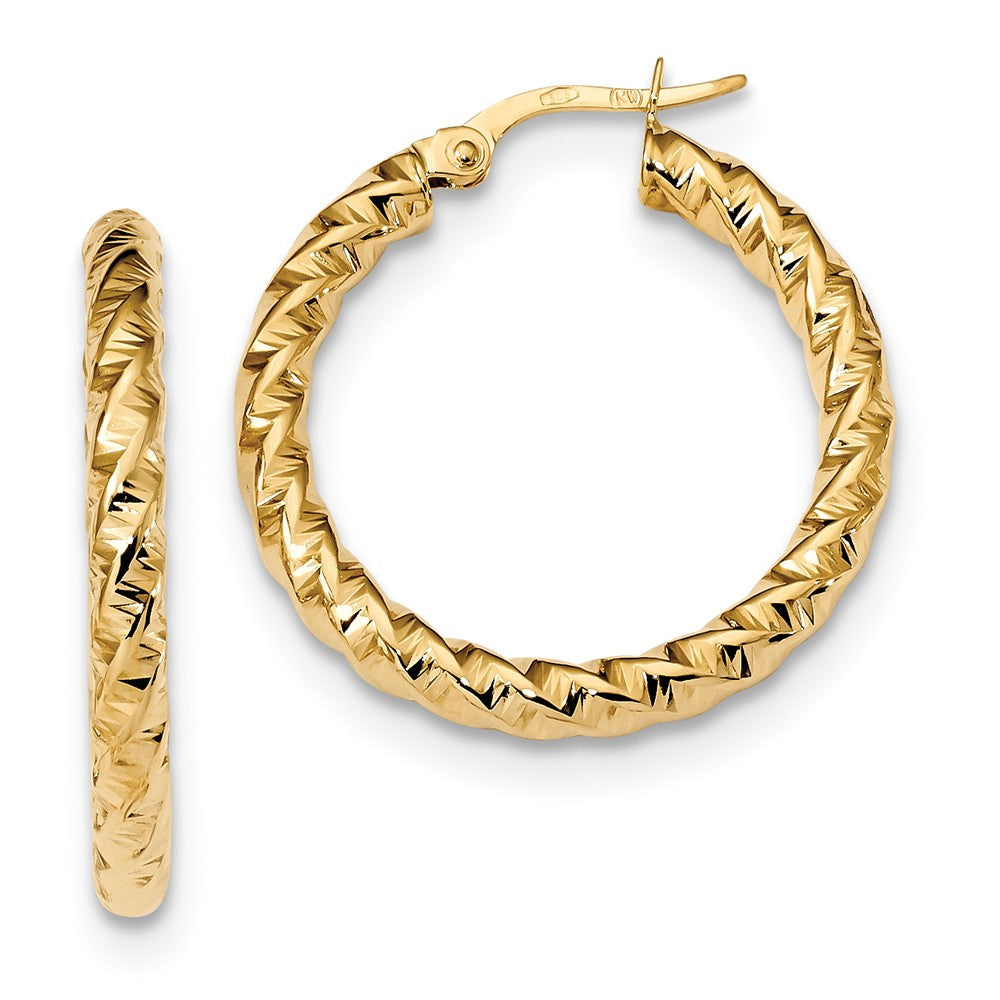 Million Charms 14k Yellow Gold Gold Polished 3mm Twisted Hoop Earrings, 26.9mm x 25.8mm