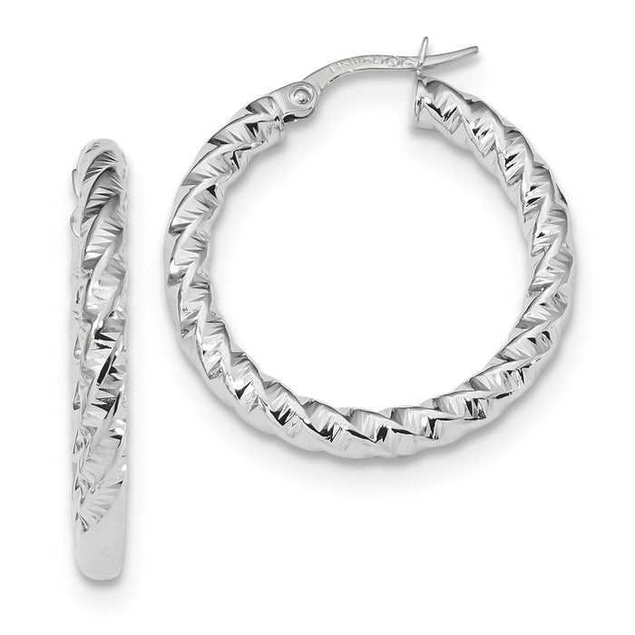 Million Charms 14k White Gold Polished 3mm Twisted Hoop Earrings, 26.9mm x 25.8mm