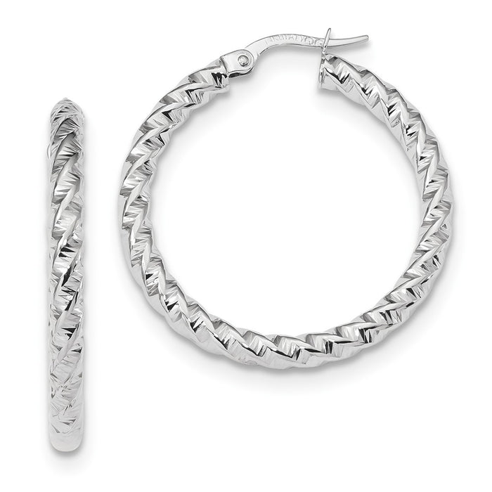 Million Charms 14k White Gold Polished 3mm Twisted Hoop Earrings, 31.5mm x 30.2mm