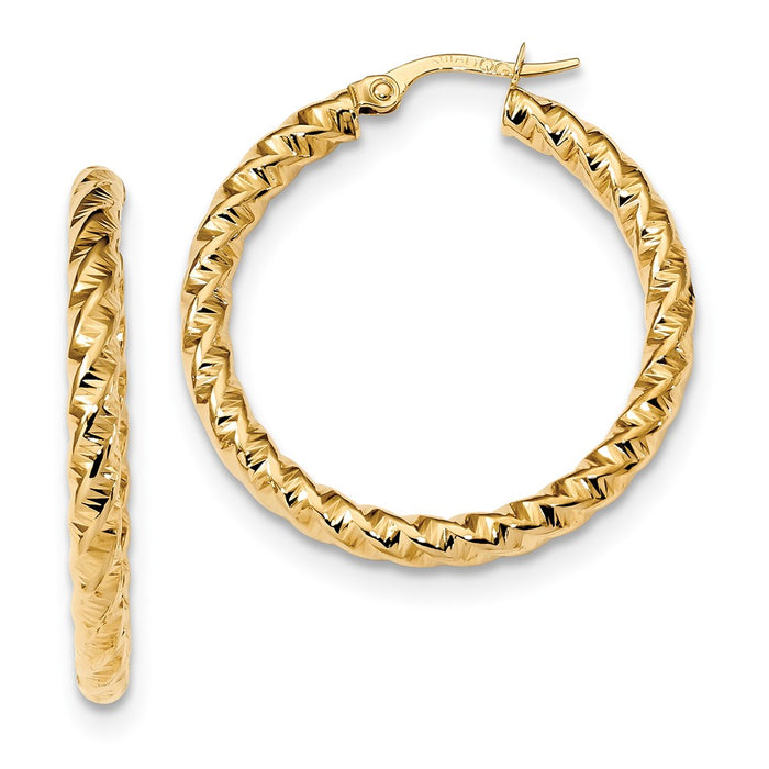 Million Charms 14k Yellow Gold Gold Polished 3mm Twisted Hoop Earrings, 31.5mm x 30.2mm