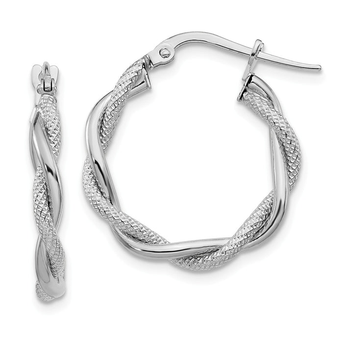 Million Charms 14k White Gold Small 3mm Polished & Diamond-cut Twisted Hoops, 22.85mm x 21.75mm