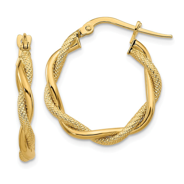 Million Charms 14k Yellow Gold Small 3mm Polished & Diamond-cut Twisted Hoops, 22.85mm x 21.75mm