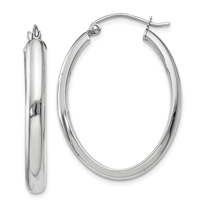 Million Charms 14k White Gold Polished 3.75mm Oval Tube Hoop Earrings, 17mm x 3.75mm