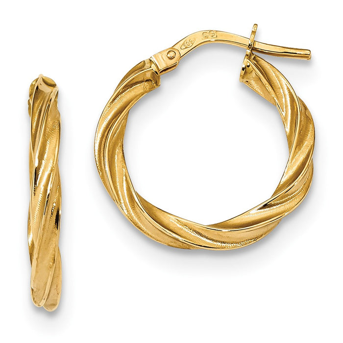 Million Charms 14k Yellow Gold Satin & Polished Twisted Hoop Earrings, 20.5mm x 19.5mm
