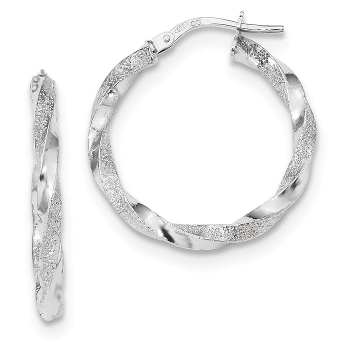 Million Charms 14k White Gold Satin & Polished Twisted Hoop Earrings, 25.3mm x 24.9mm