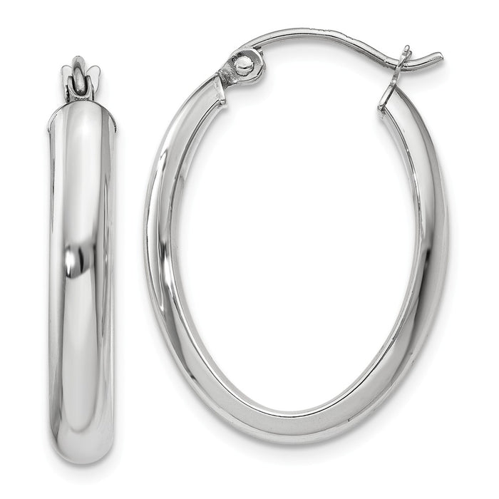 Million Charms 14k White Gold Polished 3.75mm Oval Tube Hoop Earrings, 25mm x 17mm