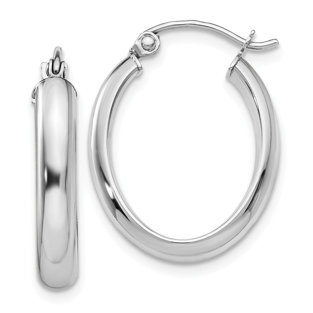Million Charms 14k White Gold Polished 3.75mm Oval Tube Hoop Earrings, 10mm x 3.75mm