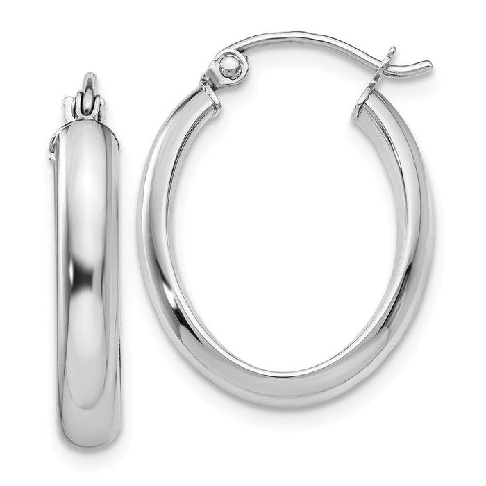 Million Charms 14k White Gold Polished 3.75mm Oval Tube Hoop Earrings, 10mm x 3.75mm