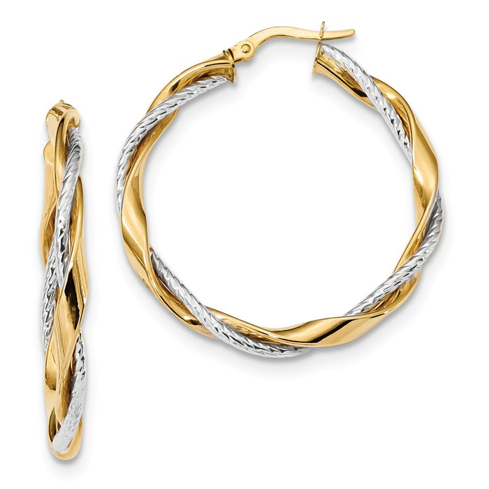 Million Charms 14k Two-tone Polished Rope Twisted Hoop Earrings, 36.5mm x 34.7mm