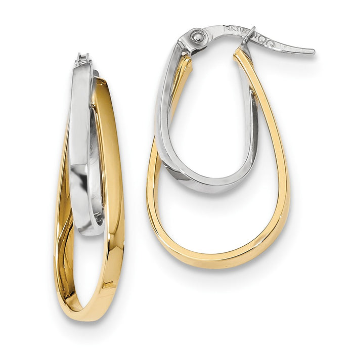 Million Charms 14k Two-tone Polished Double Oval Hoop Earrings, 26mm x 14.8mm